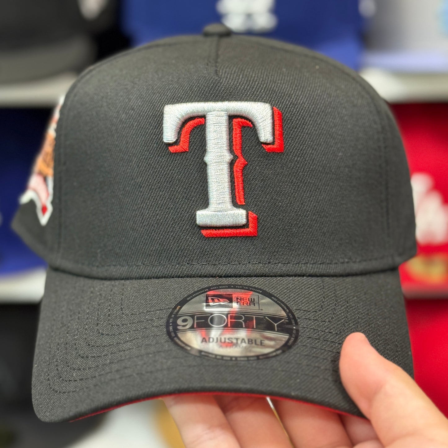 New Era Texas Rangers '1994 2019 Final Season' A-Frame 9FORTY Snapback Black Red Under Brim