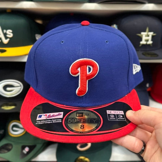 Philadelphia Phillies MLB Fitted Hat | Classic New Era 59FIFTY Sized Cap | Blue/Red