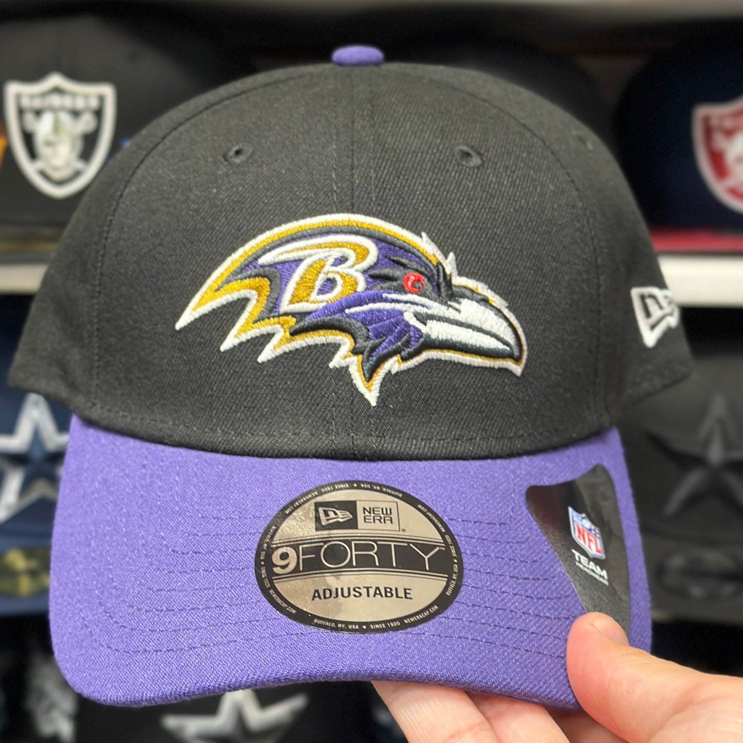 Baltimore Ravens NFL Ball Cap | New Era 9FORTY Adjustable Velcro Strap | Black/Purple