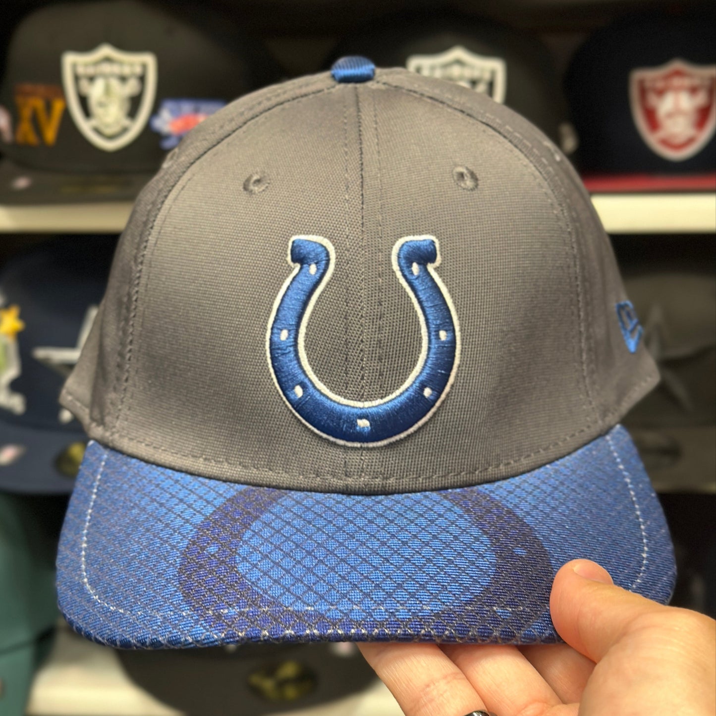 Indianapolis Colts NFL Ball Cap | New Era 39THIRTY Adjustable Curve Hat | Dark Gray/Blue