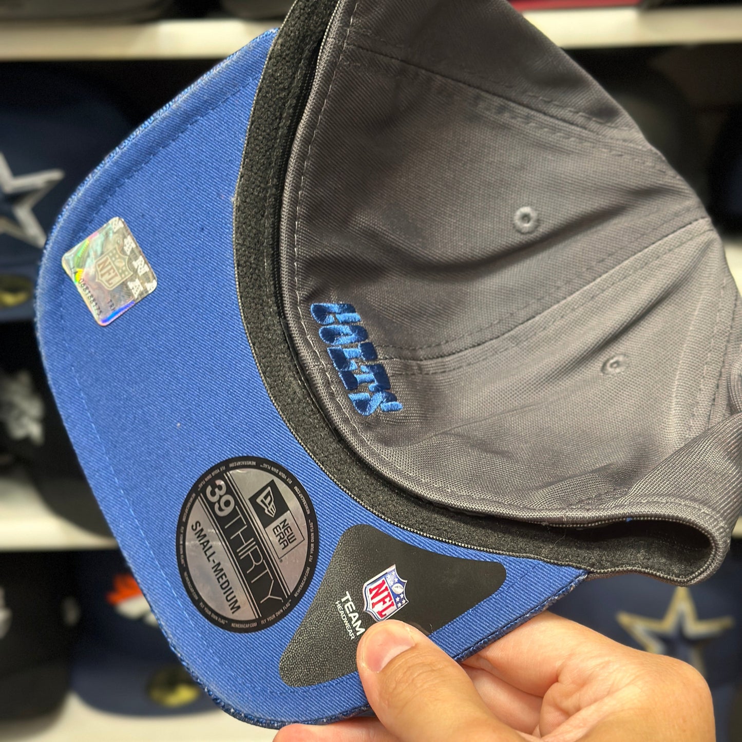 Indianapolis Colts NFL Ball Cap | New Era 39THIRTY Adjustable Curve Hat | Dark Gray/Blue