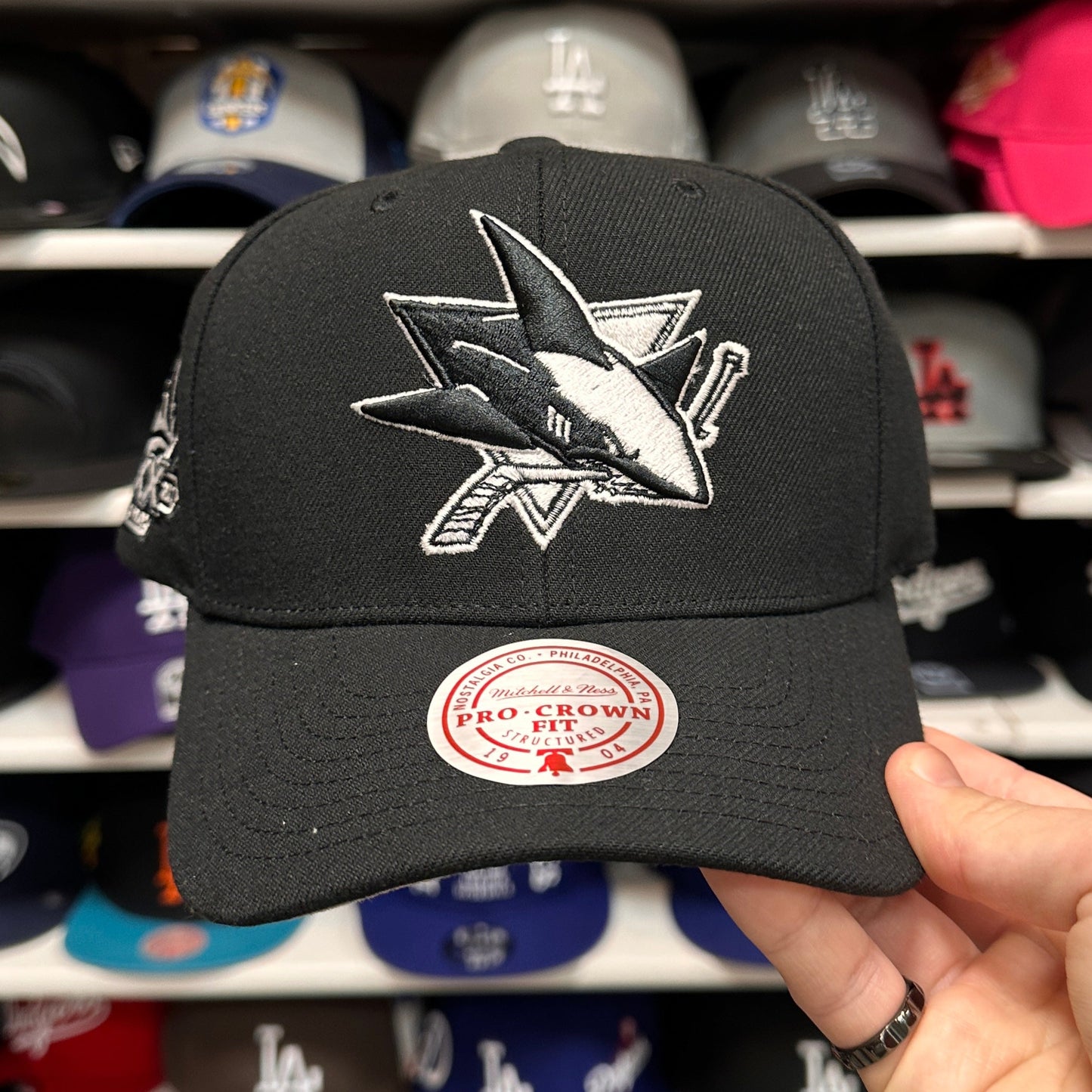 San Jose Sharks '20th Anniversary' Black/White Mitchell & Ness Snapback