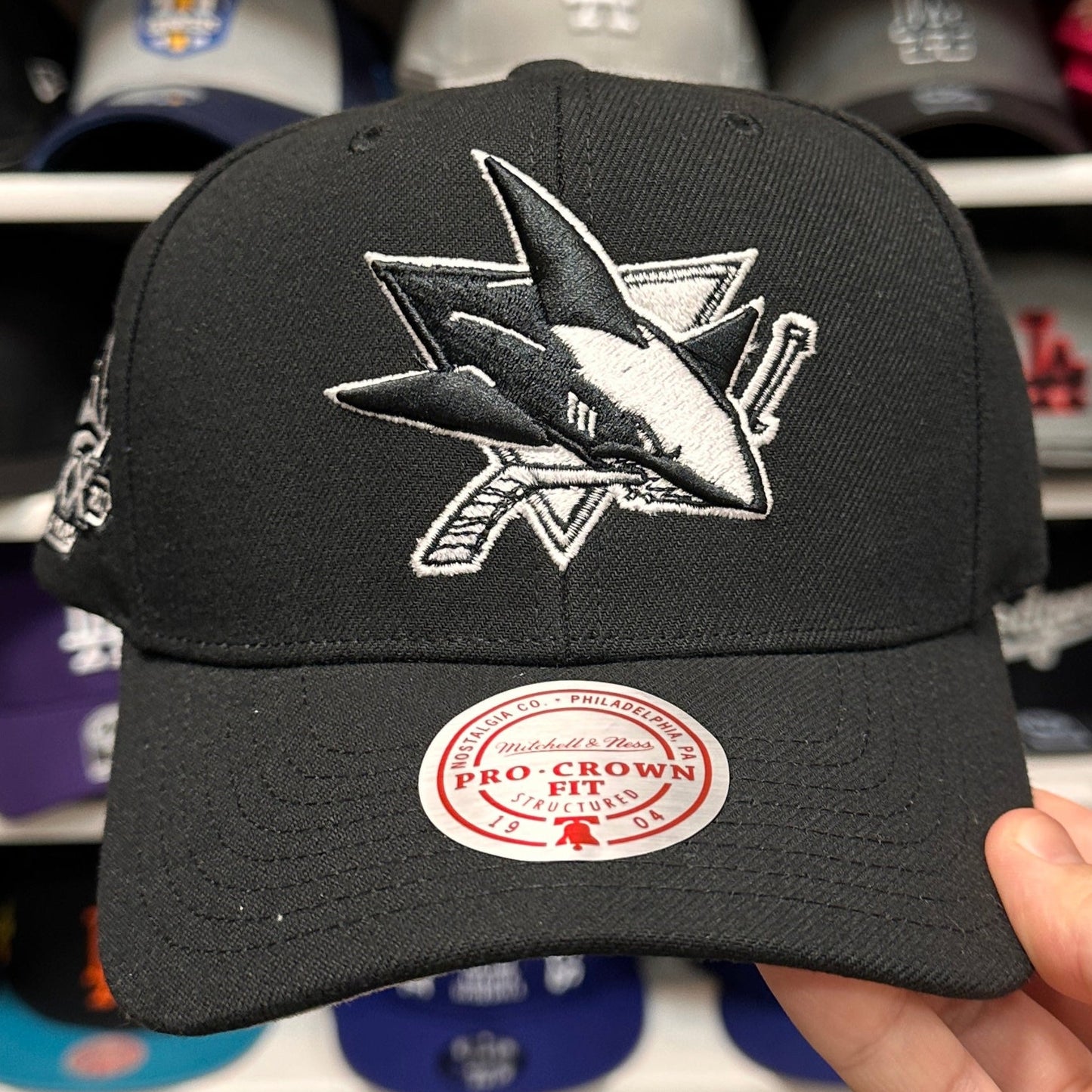 San Jose Sharks '20th Anniversary' Black/White Mitchell & Ness Snapback - Product Image