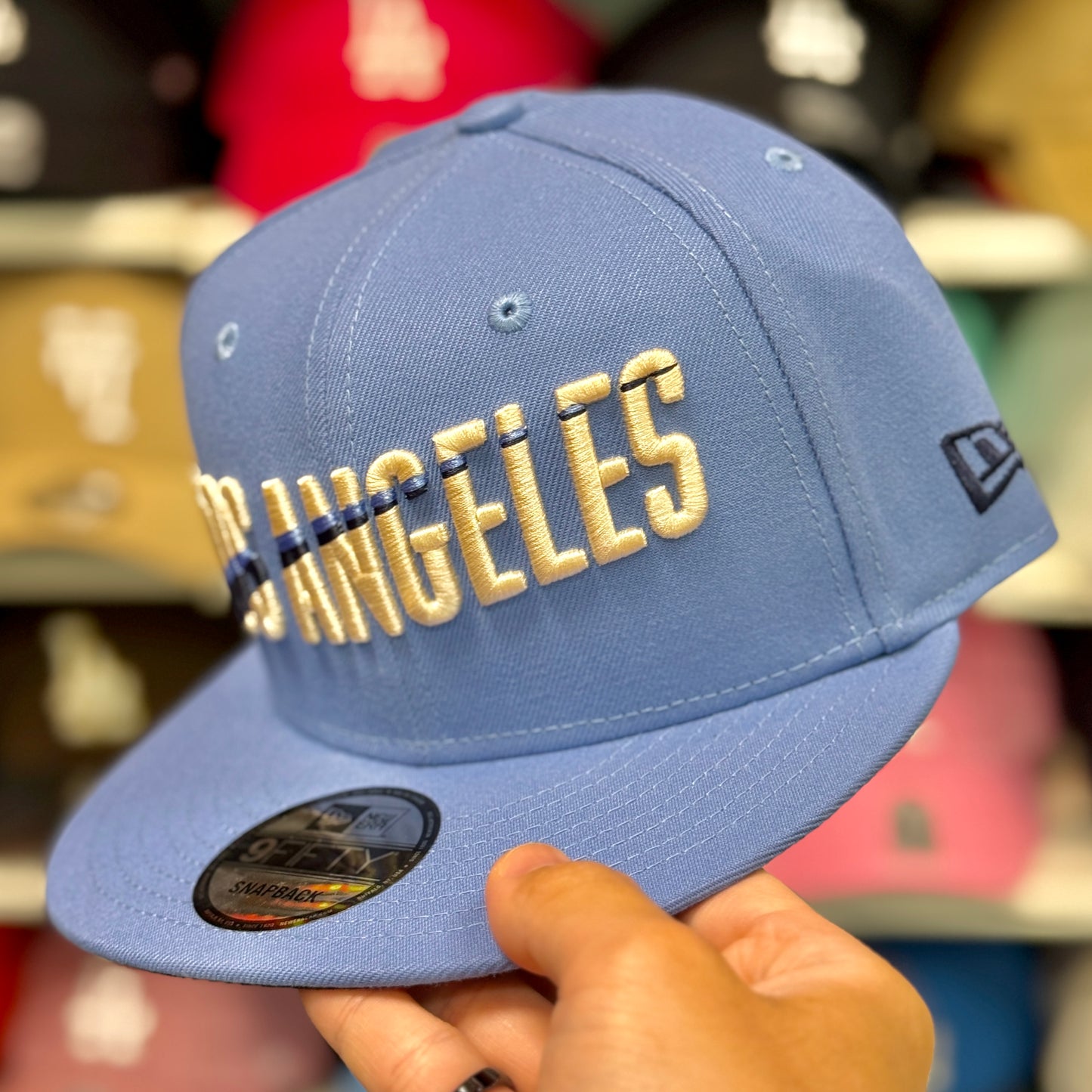 New Era Dodgers 'Los Angeles' Block Font 9FIFTY Snapback Baby Blue
