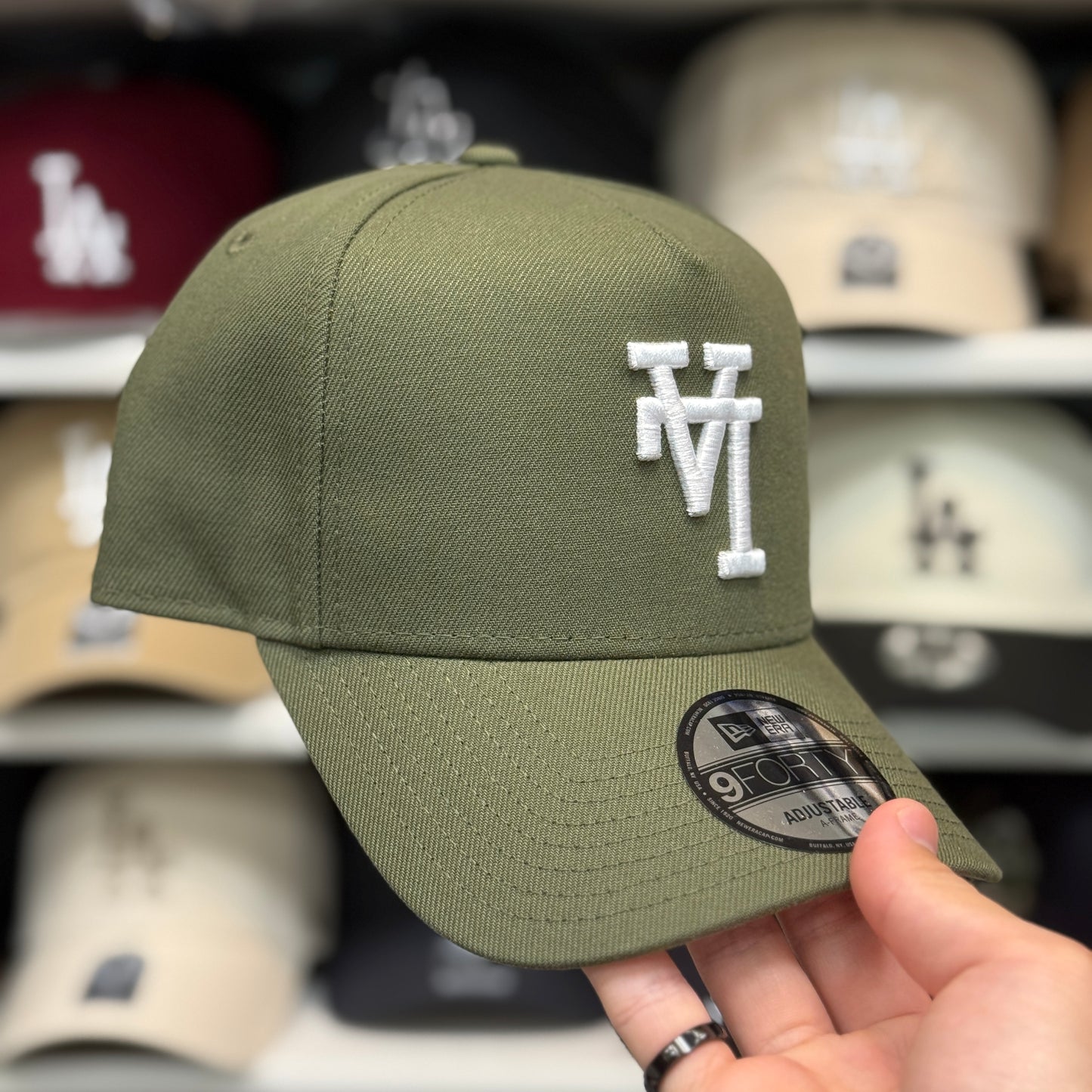 New Era Dodgers Upside Down Reverse Logo A-Frame 9FORTY Snapback Olive