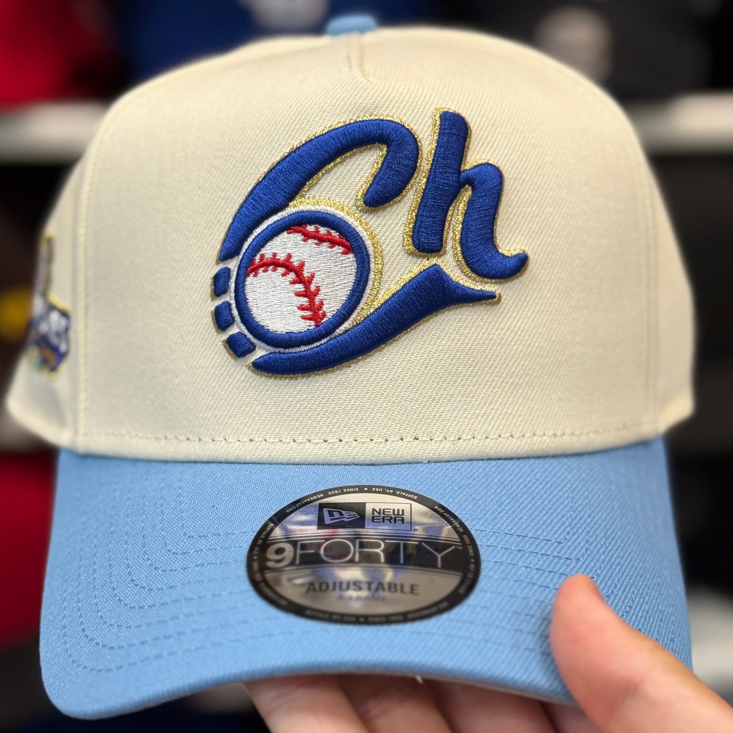 New Era Charros de Jalisco 'Campeones' A-Frame 9FORTY Snapback Ivory/Baby Blue