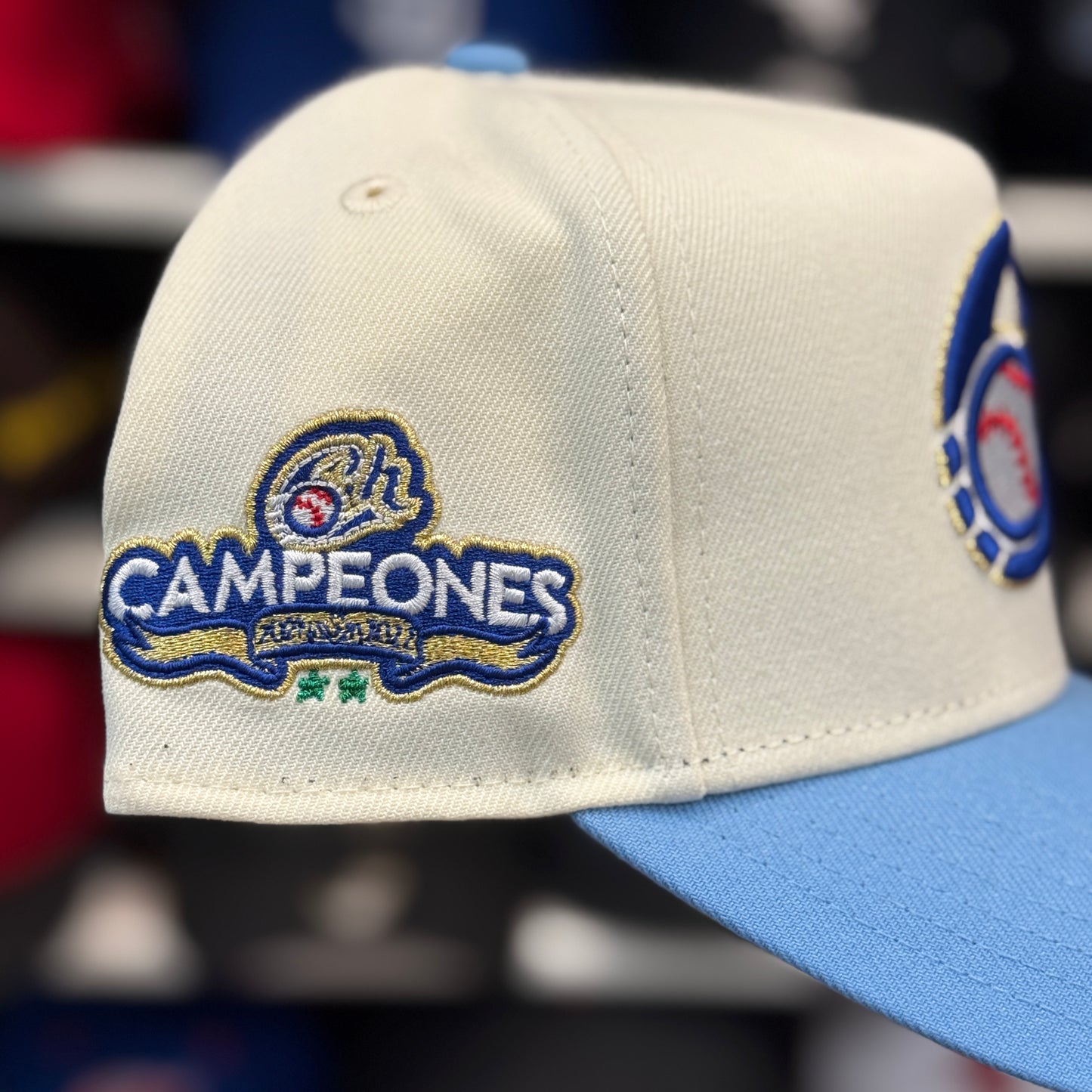 New Era Charros de Jalisco 'Campeones' A-Frame 9FORTY Snapback Ivory/Baby Blue