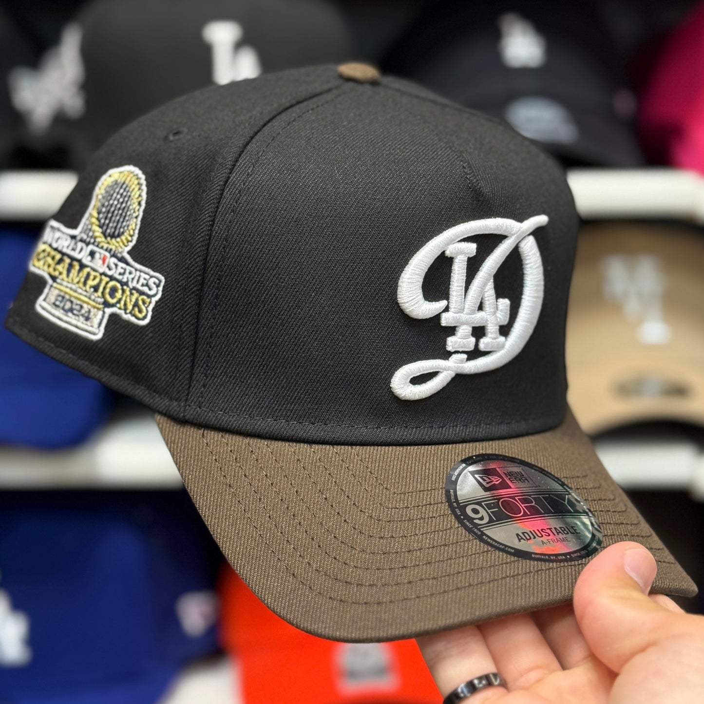 New Era Los Angeles Dodgers 'World Series Champions' A-Frame 9FORTY Snapback Black/Brown