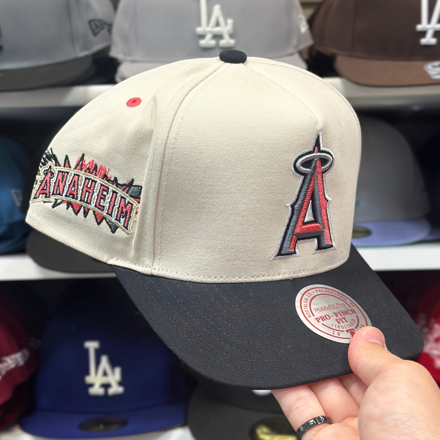 LA Angels MLB Snapback | Mitchell & Ness Pro Pitch Adjustable Hat | Creme/Black