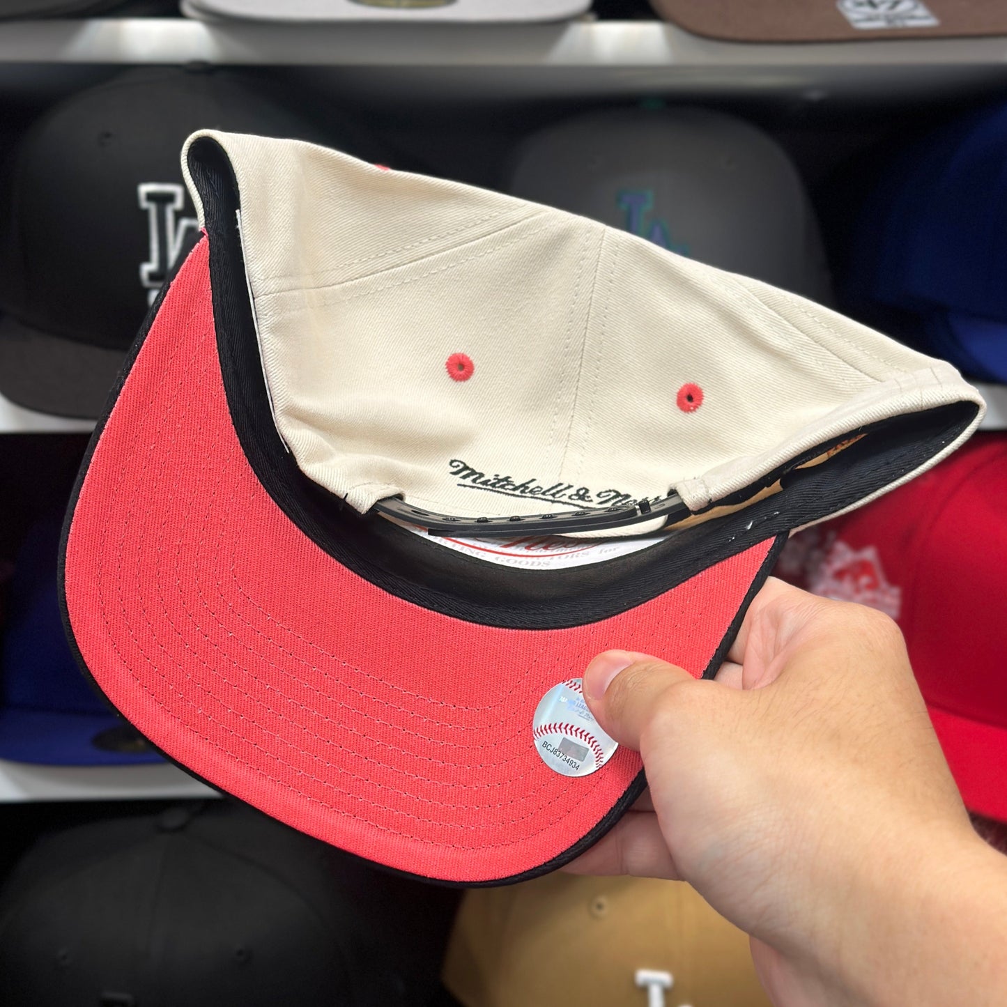LA Angels MLB Snapback | Mitchell & Ness Pro Pitch Adjustable Hat | Creme/Black