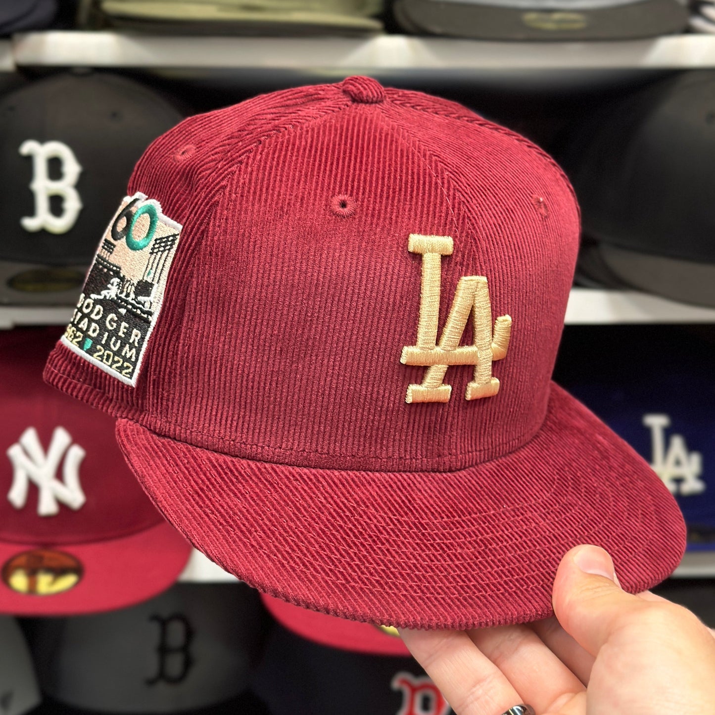 LA Dodgers MLB 60th Anniversary Side Patch | New Era 59FIFTY Fitted Cap | Maroon