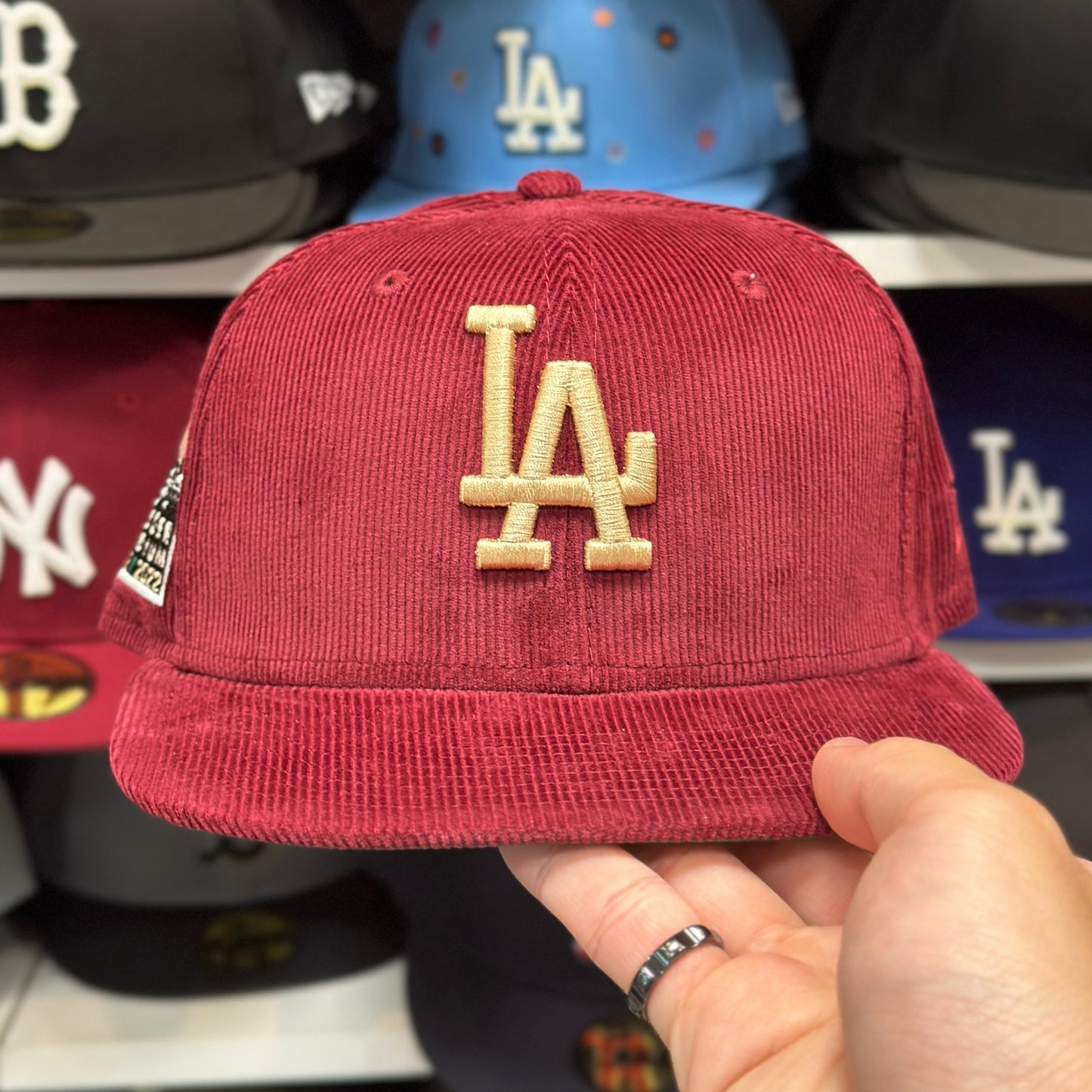 LA Dodgers MLB 60th Anniversary Side Patch | New Era 59FIFTY Fitted Cap | Maroon