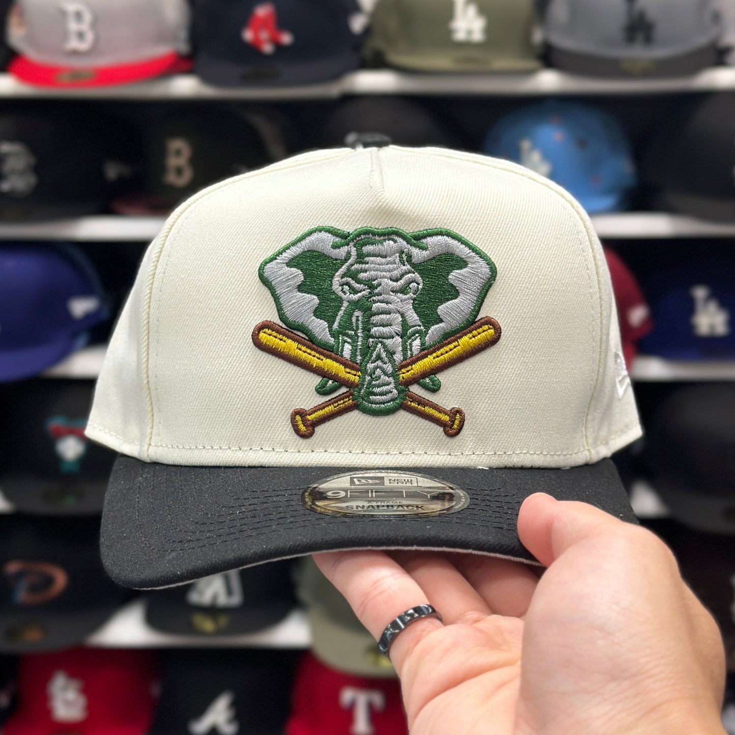 Oakland Athletics MLB A-Frame Cap | New Era 9FIFTY Adjustable Snapback | Creme/Black