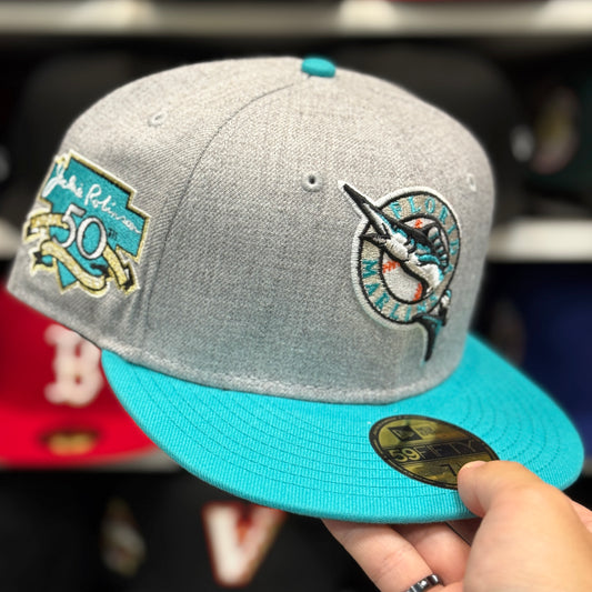 New Era Florida Marlins 'Jackie Robinson 50th Anniversary' Silver/Teal 59FIFTY Fitted Hat
