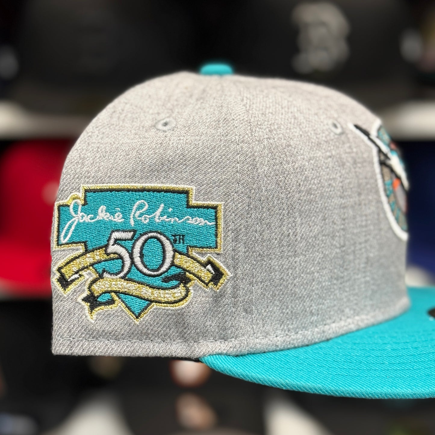 New Era Florida Marlins 'Jackie Robinson 50th Anniversary' 59FIFTY Fitted Hat | Silver/Teal