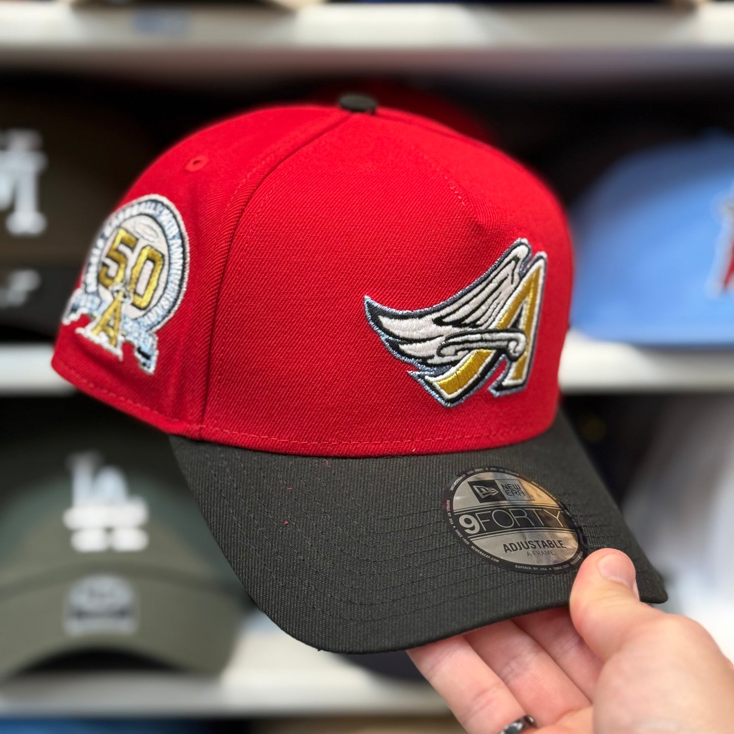 LA Angels 50th Two Tone A-Frame Snapback | New Era 9FORTY | Red/Black