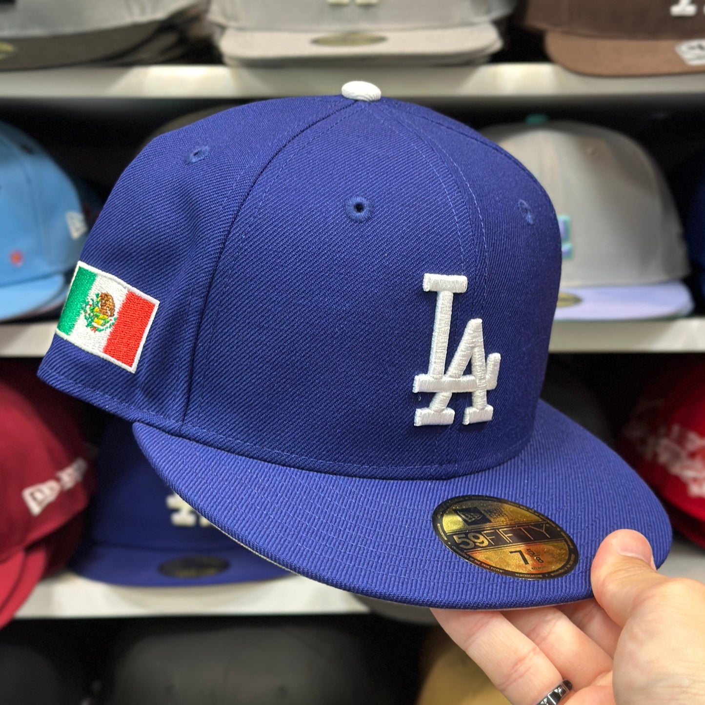 LA Dodgers MLB 'Mexico' Side Patch Fitted Hat | New Era 59FIFTY Sized Cap | Blue
