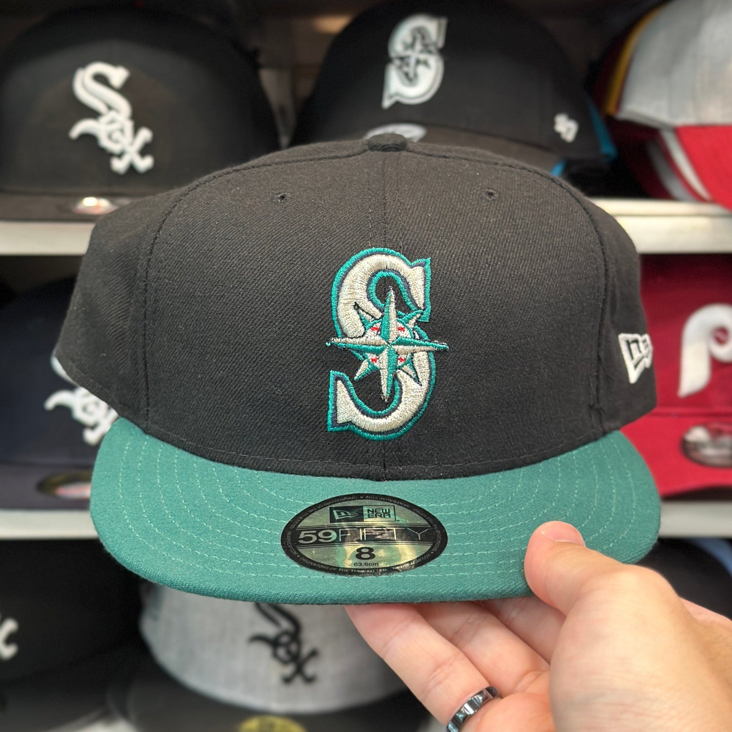 New Era Seattle Mariners Navy/Green 59FIFTY Fitted Hat | Size 8