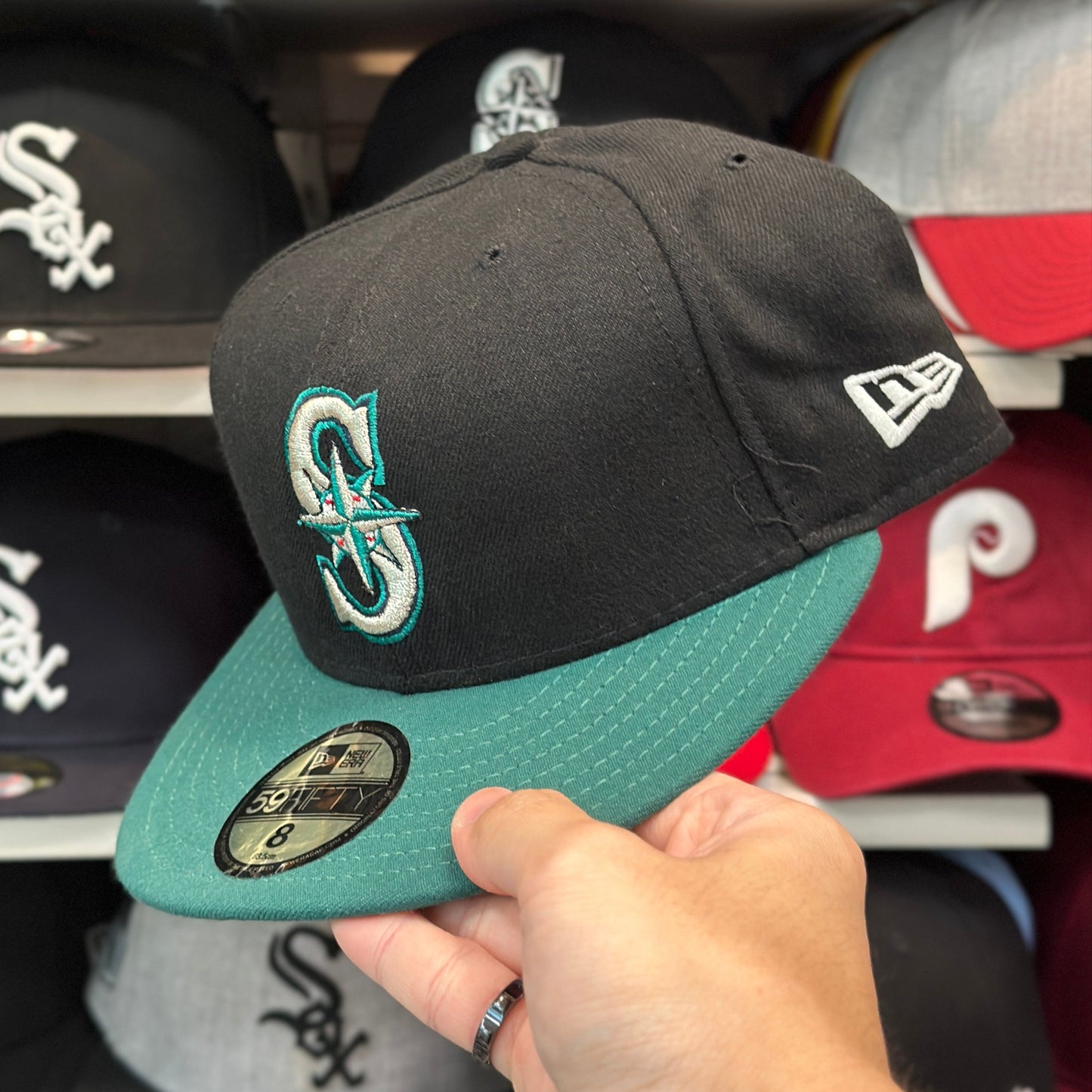 Seattle Mariners MLB Vintage Fitted Hat | New Era 59FIFTY Sized Cap | Size 8