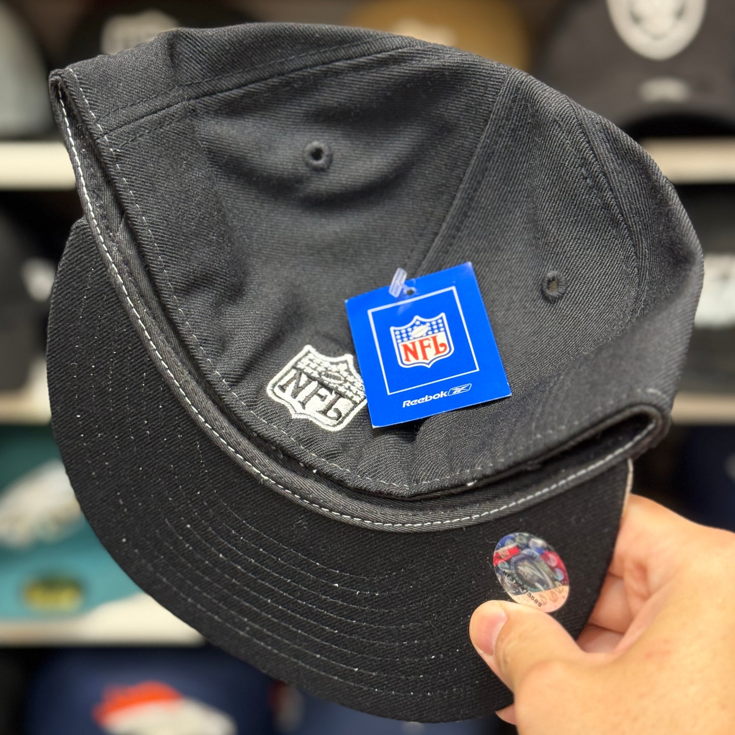 Oakland Raiders 'Center Pipe' White/Black Reebok Fitted Hat - Product Image