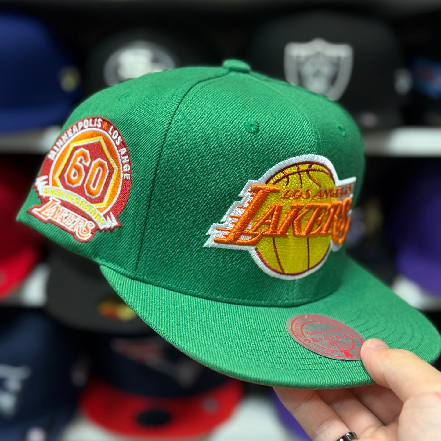 Los Angeles Lakers '60th Anniversary' Mitchell & Ness Snapback | Green/Orange