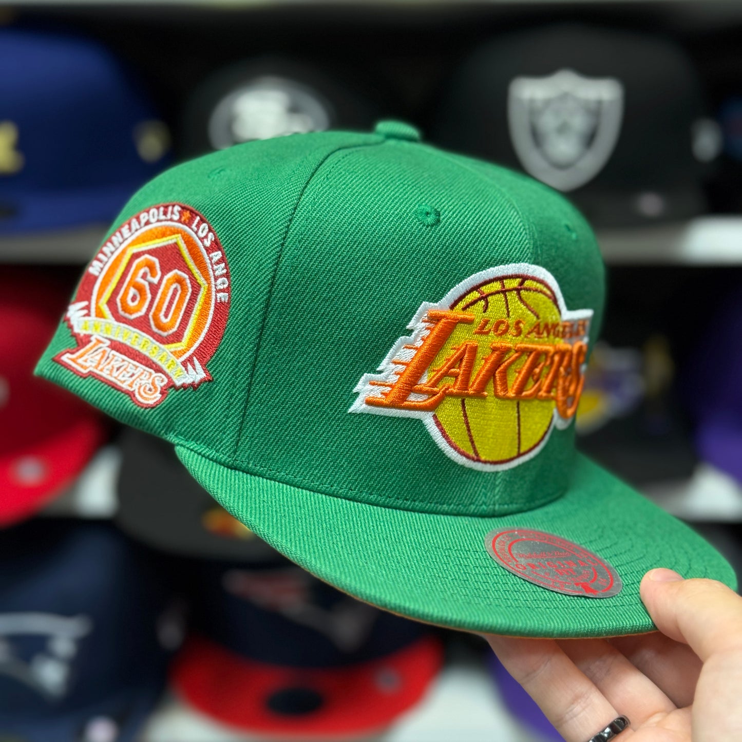 Los Angeles Lakers '60th Anniversary' Mitchell & Ness Snapback | Green/Orange