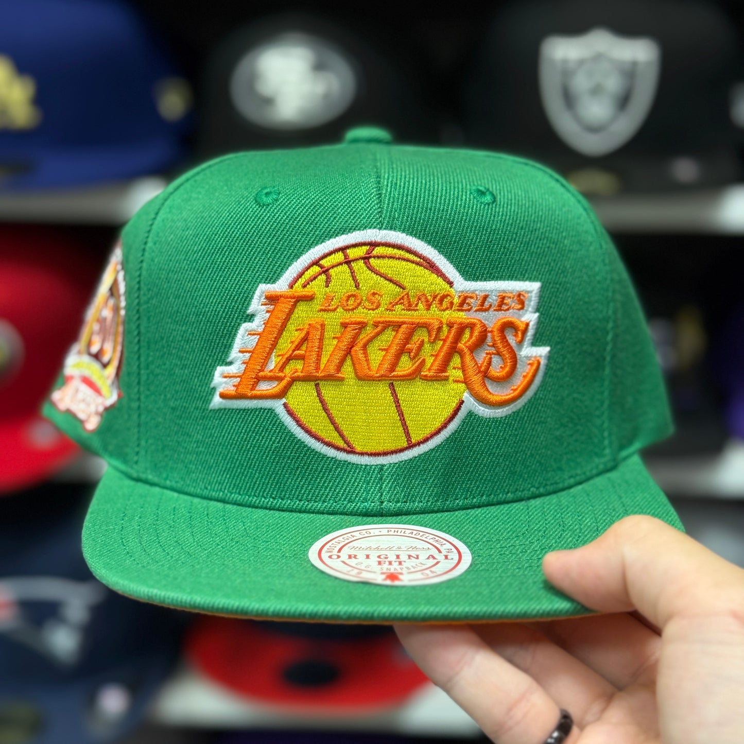 Los Angeles Lakers '60th Anniversary' Mitchell & Ness Snapback | Green/Orange