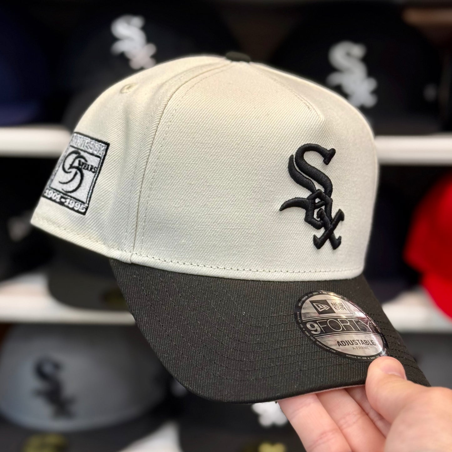 New Era Chicago White Sox '95 Years' A-Frame 9FORTY Snapback Ivory/Black