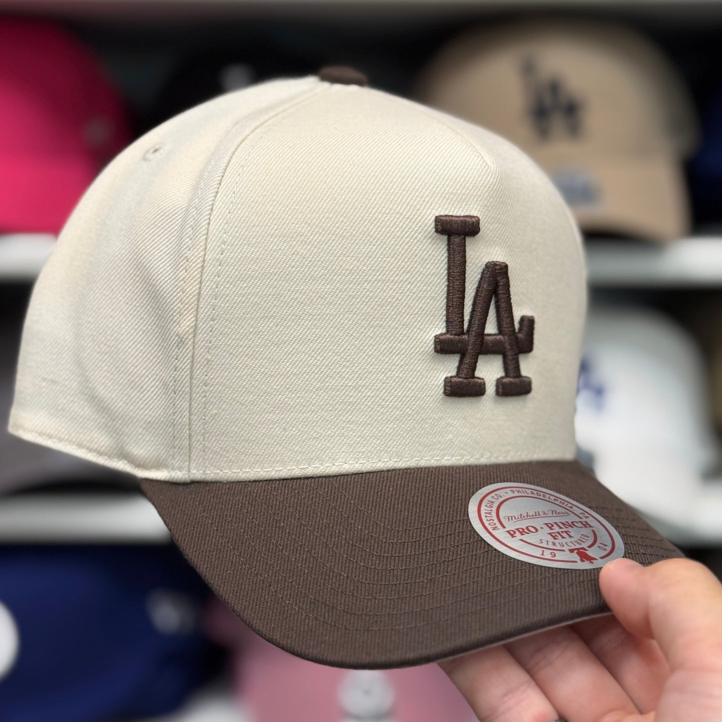 Los Angeles Dodgers A-Frame Mitchell & Ness Snapback Creme/Brown
