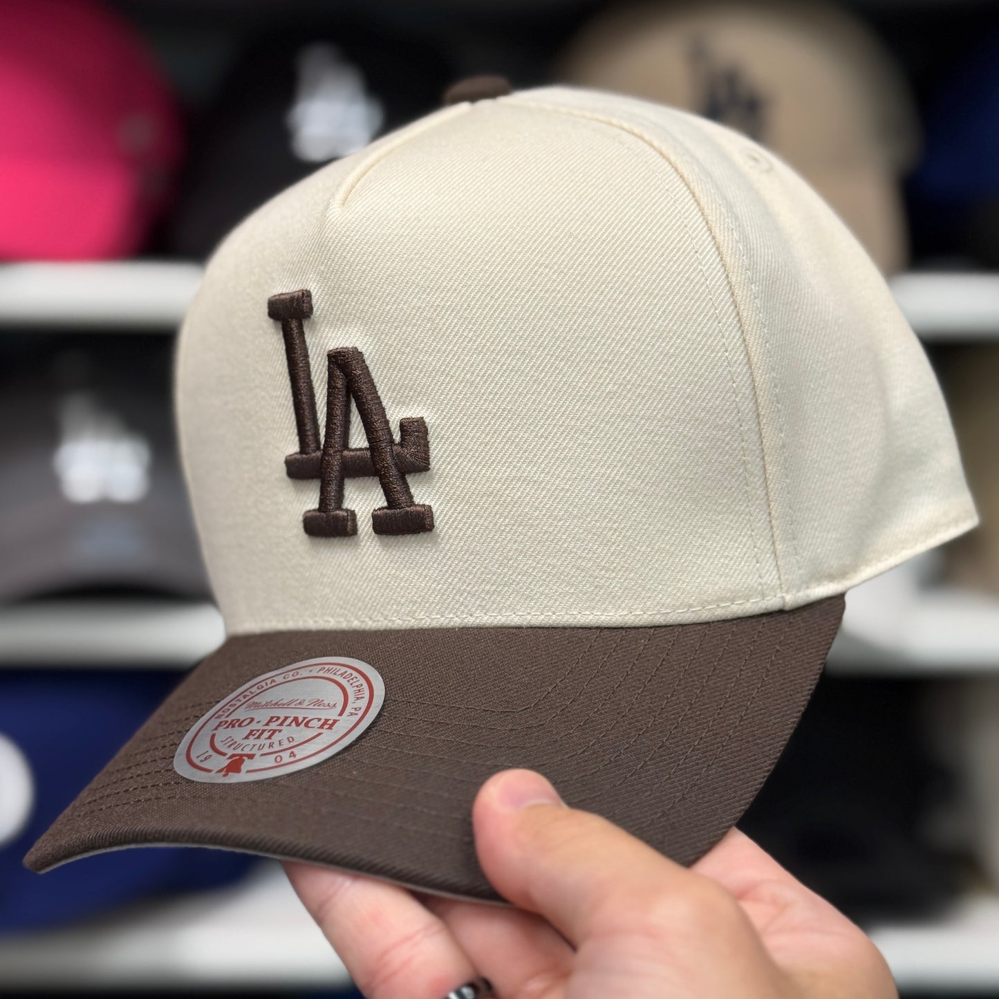 Los Angeles Dodgers A-Frame Mitchell & Ness Snapback Creme/Brown