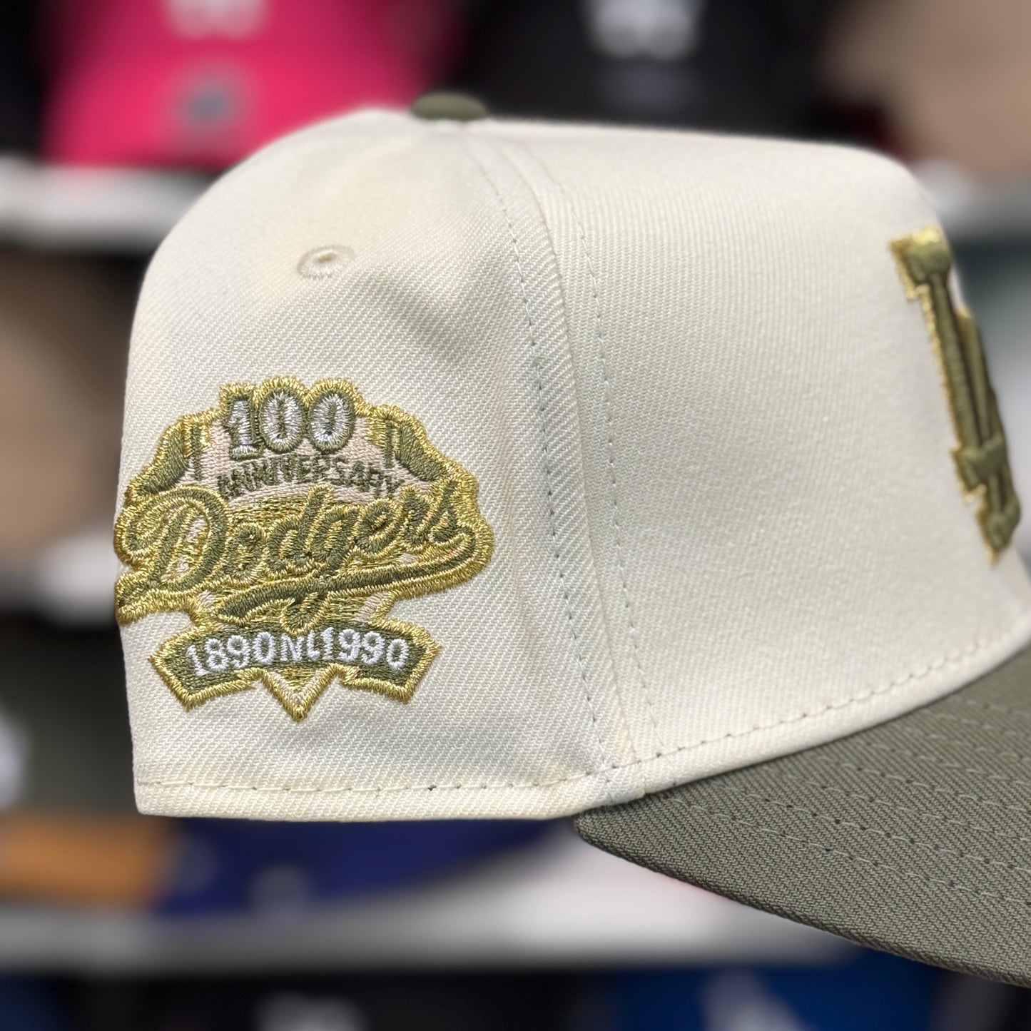 New Era Los Angeles Dodgers '100th Anniversary' A-Frame 9FORTY Snapback Creme/Olive