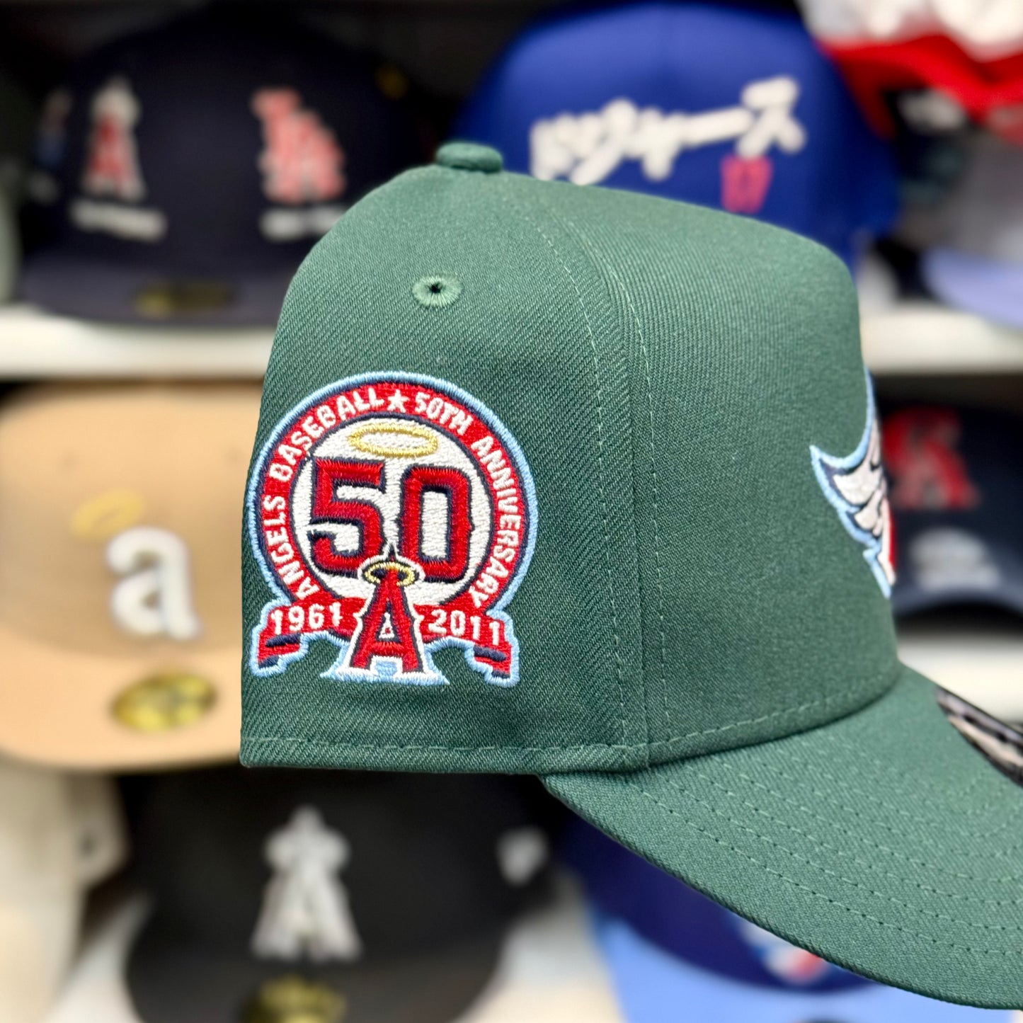 New Era 9FORTY A-Frame Los Angeles Angels 50th Anniversary Patch Snapback | Dark Green