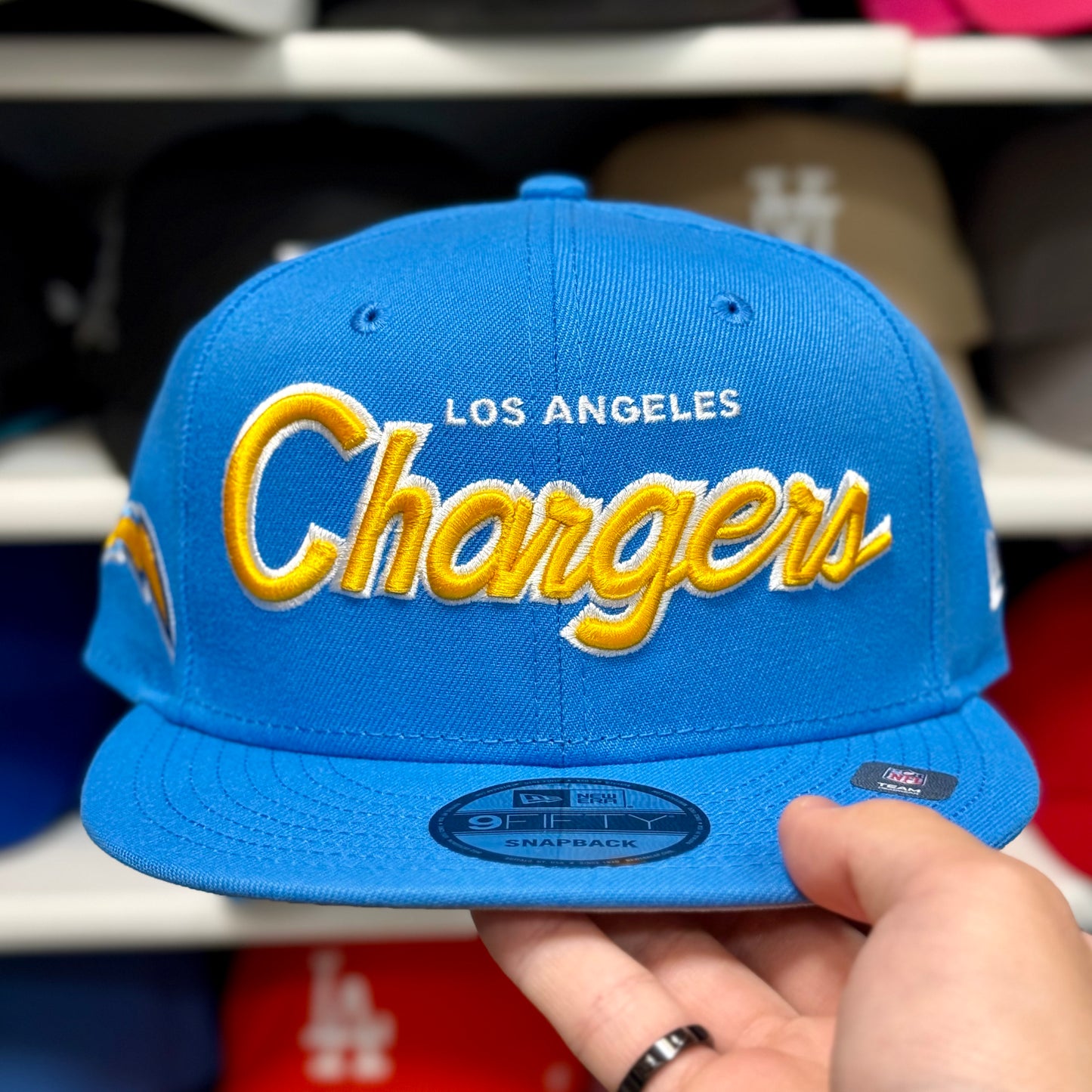 New Era 9FIFTY Los Angeles Chargers Script Snapback | Powder Blue