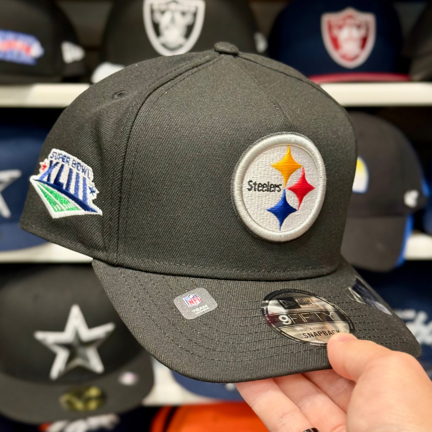 New Era 9FIFTY A-Frame Pittsburgh Steelers Super Bowl Patch Snapback | Black