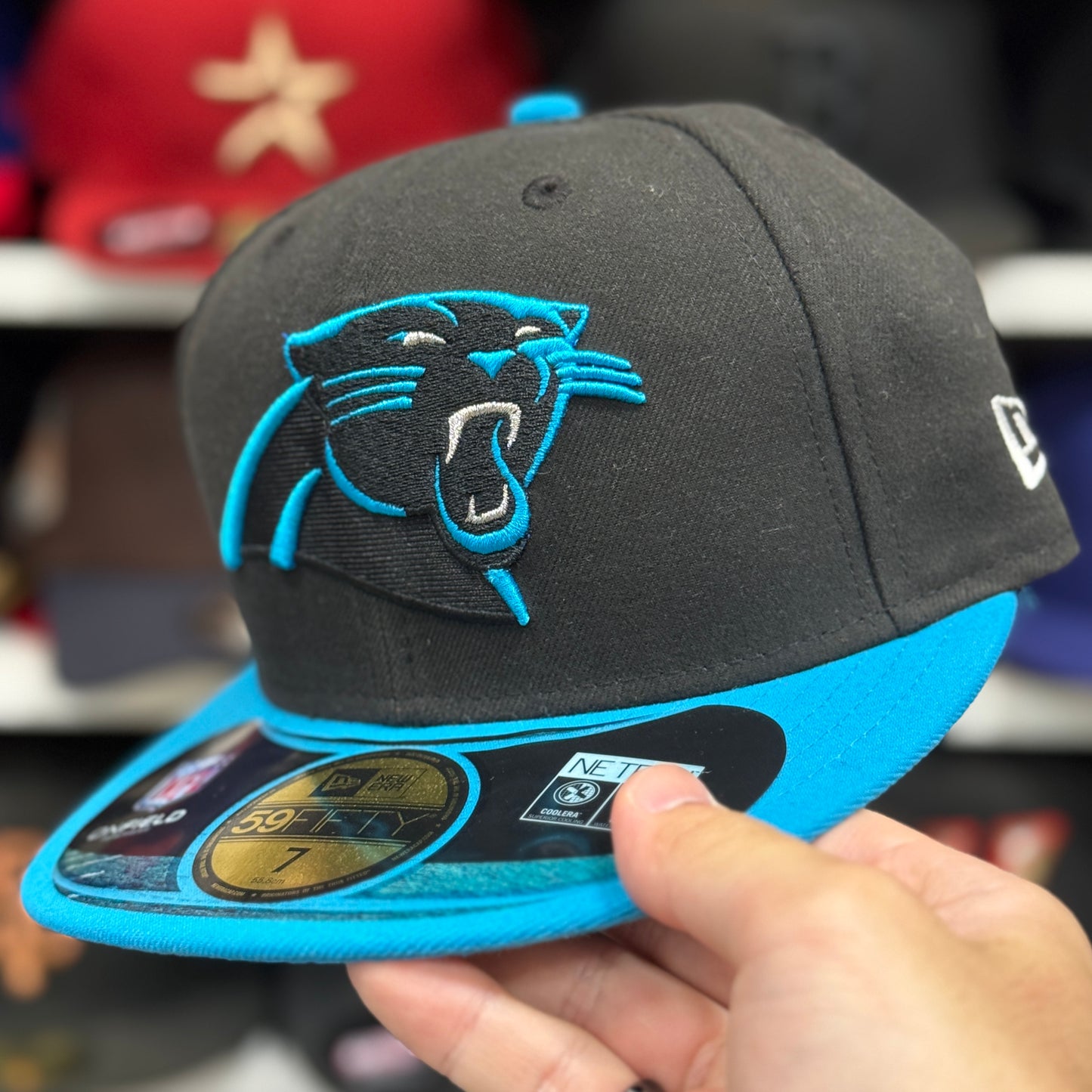New Era Carolina Panthers Black/Blue 59FIFTY Fitted Hat | Size 7