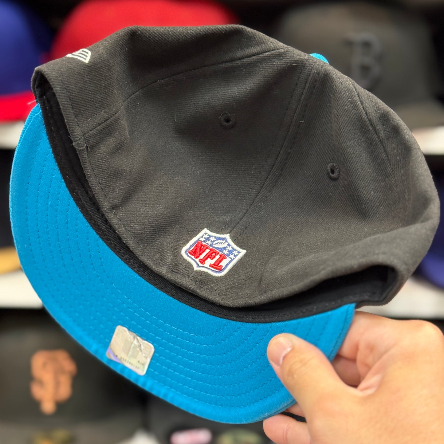 New Era Carolina Panthers Black/Blue 59FIFTY Fitted Hat | Size 7