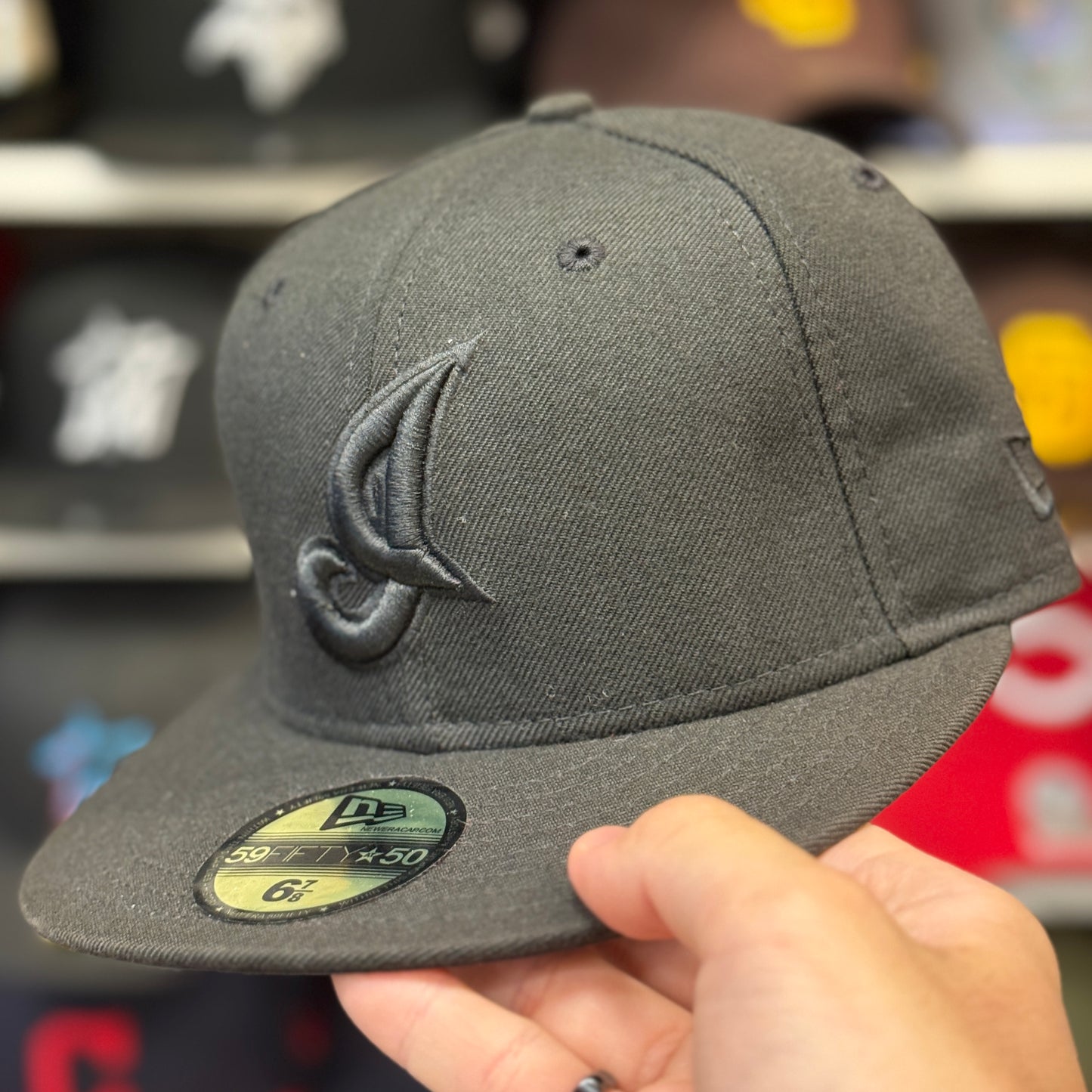 New Era Cleveland Indians 'Cursive I Logo' Black Vintage 59FIFTY Fitted Hat | Size 6 7/8