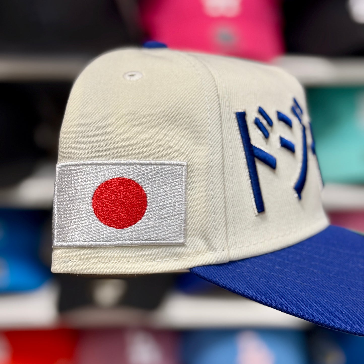 New Era Los Angeles Dodgers 'Large Japanese Kanji' A-Frame Creme/Blue 9FORTY Snapback