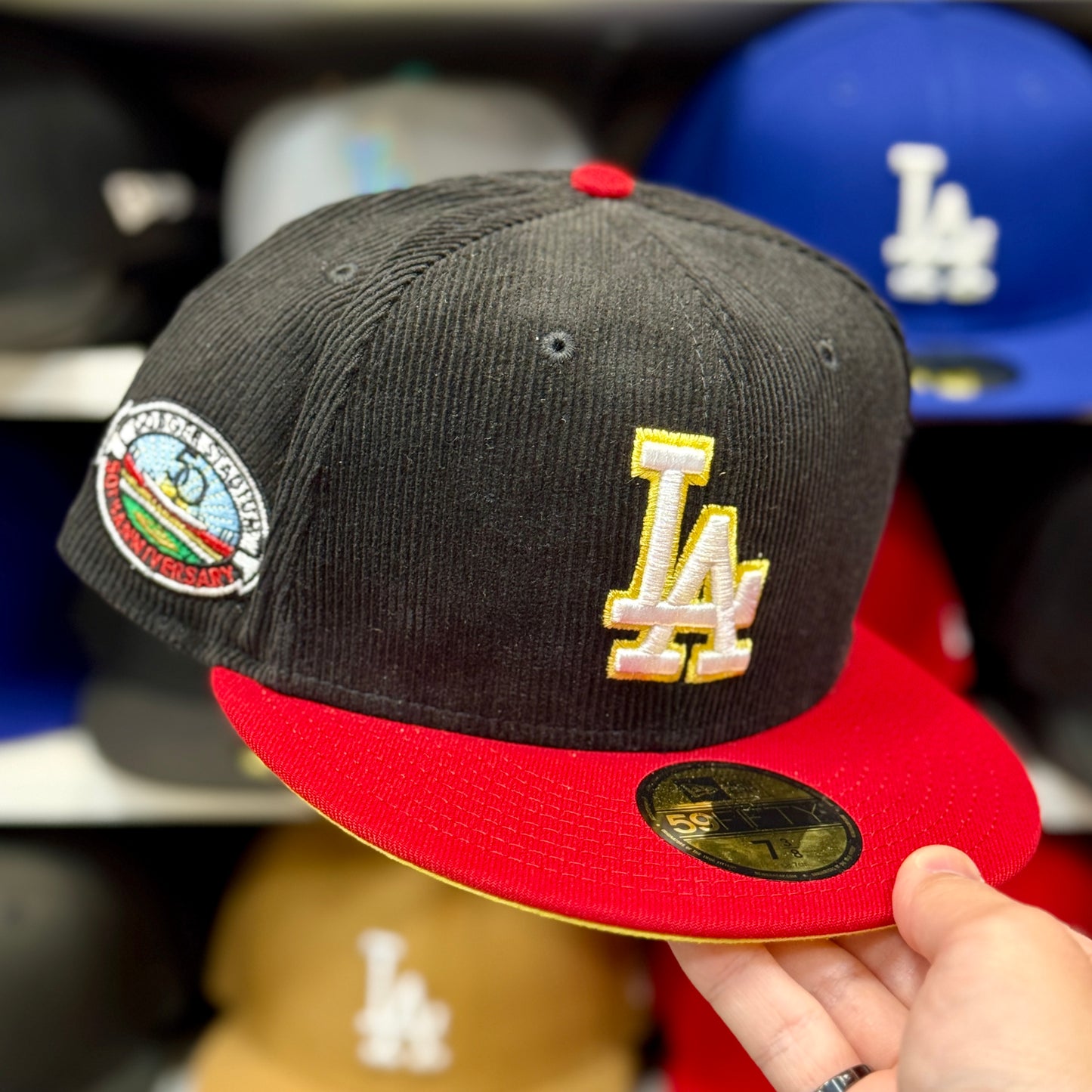 New Era LA Dodgers '50th Anniversary' Corduroy 59FIFTY Fitted Hat Black/Red