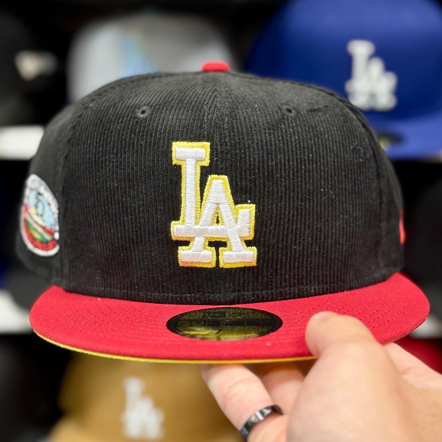 New Era LA Dodgers '50th Anniversary' Corduroy 59FIFTY Fitted Hat Black/Red