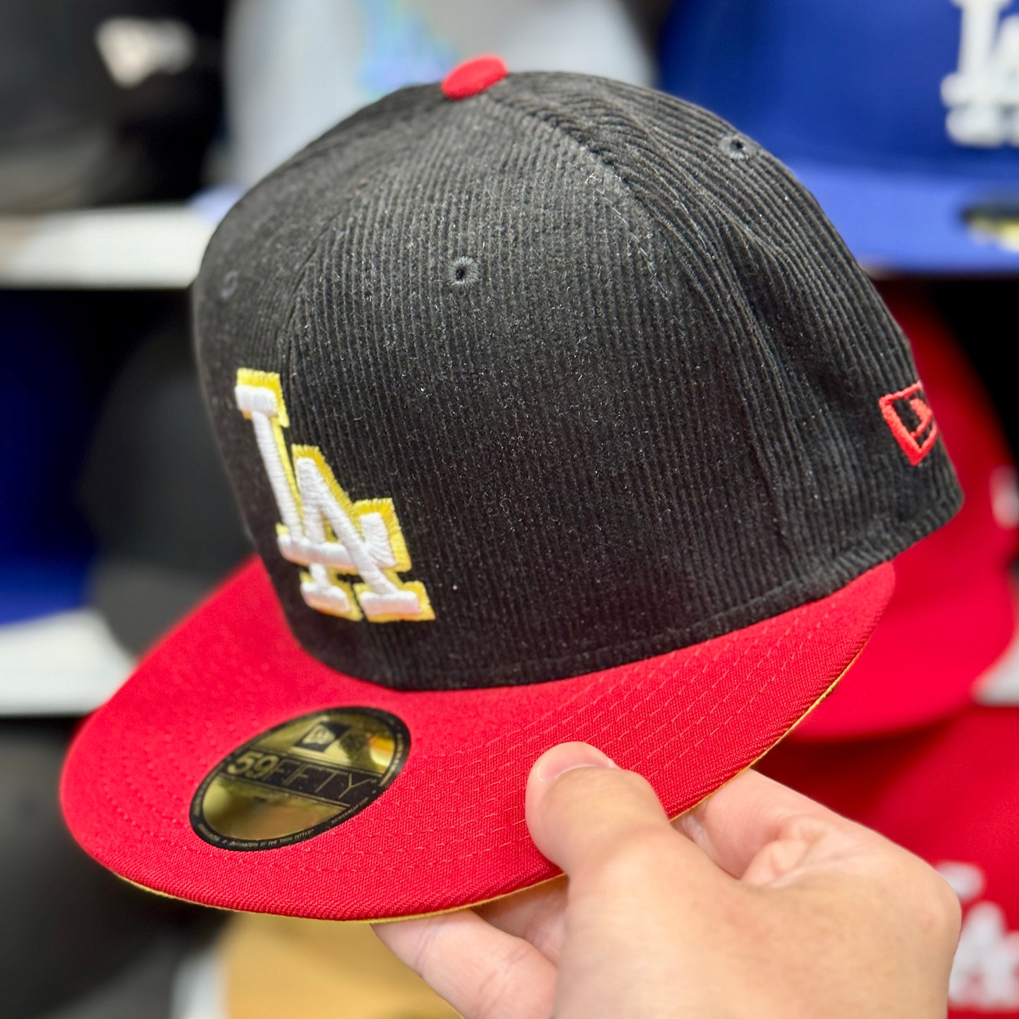 New Era LA Dodgers '50th Anniversary' Corduroy 59FIFTY Fitted Hat Black/Red