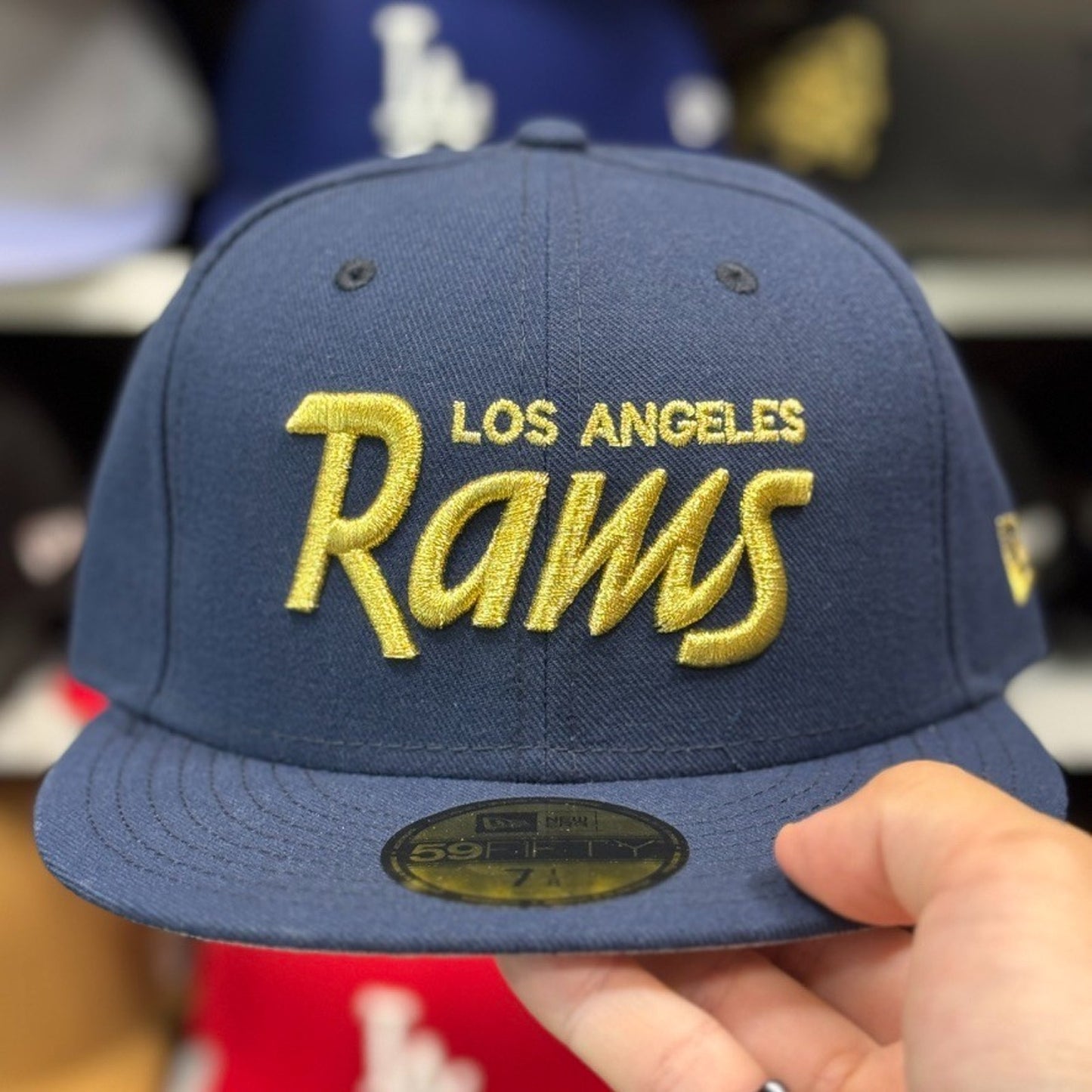New Era Los Angeles Rams 'Script Logo' 59FIFTY Fitted Hat | Navy/Gold