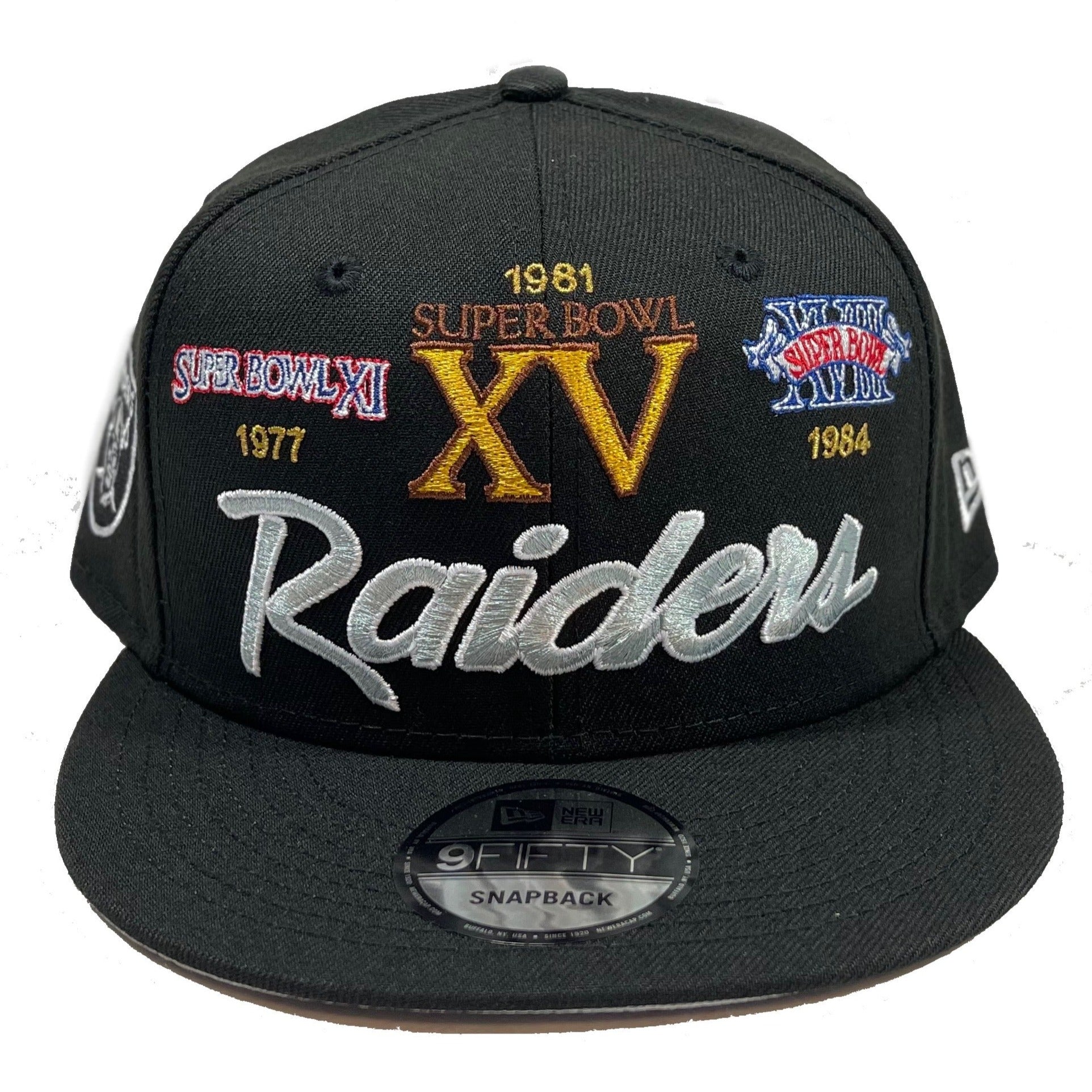 Raiders Superbowl Patches (Black) Snapback – Cap World: Embroidery
