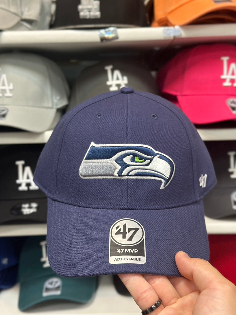 Seattle Seahawks NFL Ball Cap | '47 Brand MVP Adjustable Curve Cap | Dark Blue