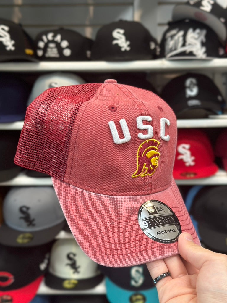 USC Trojans NCAA Trucker Ball Cap | New Era 9TWENTY Adjustable Strap Back | Red