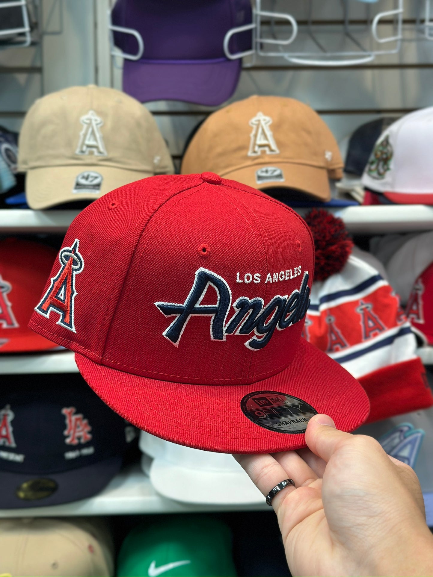 LA Angels MLB Retro Script Logo Snapback | New Era 9FIFTY Adjustable Snap | Red