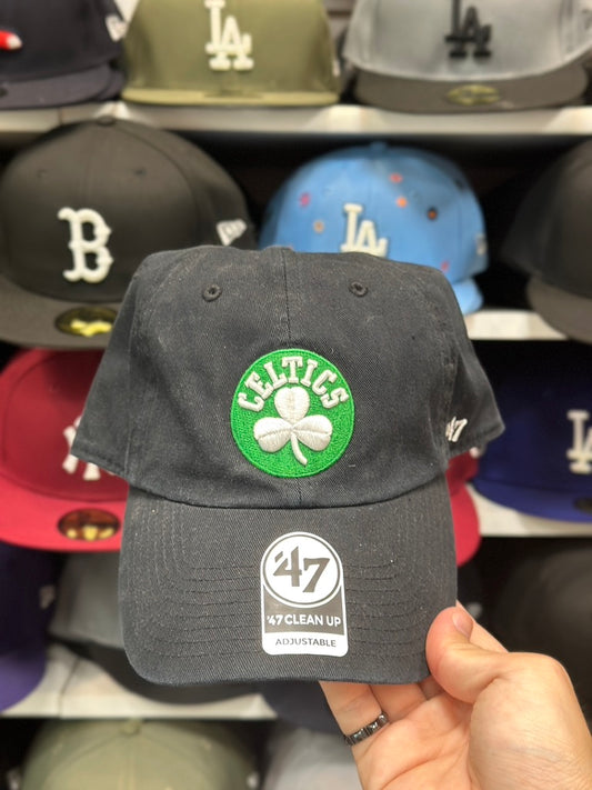 Boston Celtics NBA Dad Cap | '47 Brand Clean Up Adjustable Curve Hat | Black