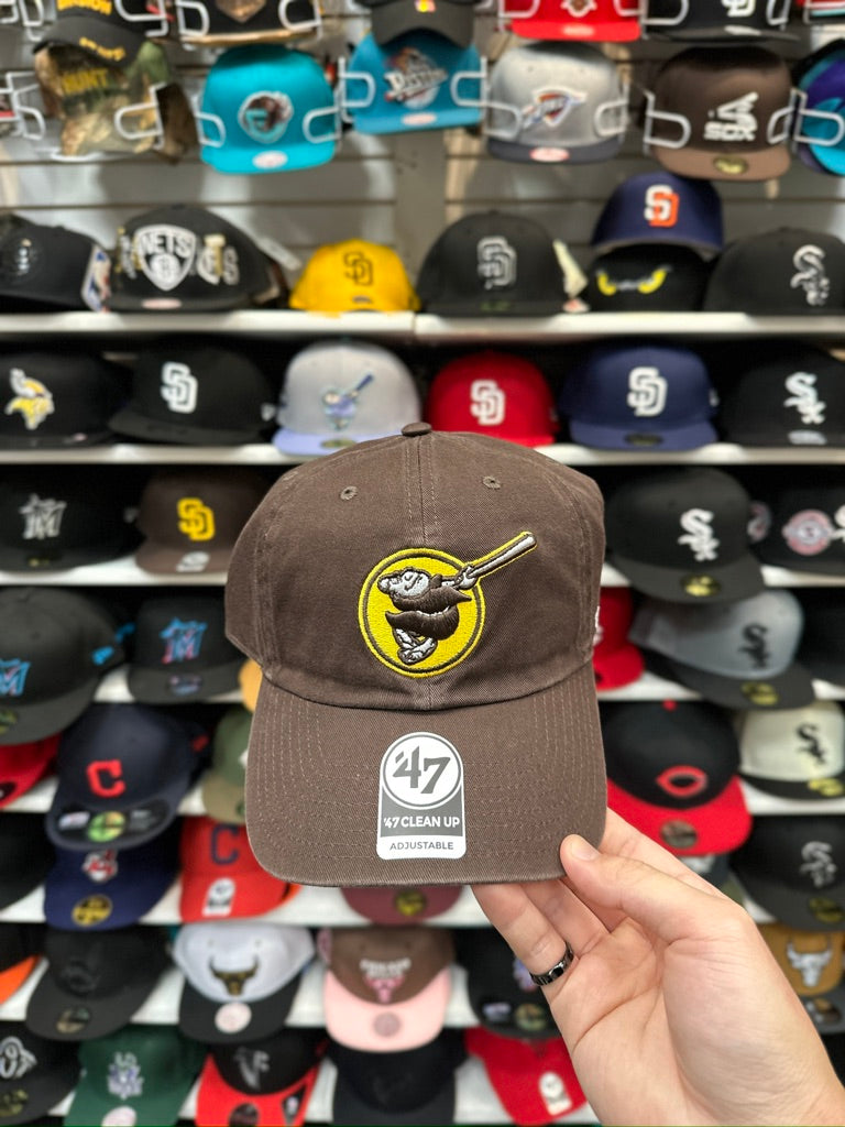 San Diego Padres MLB Dad Cap Retro Logo | '47 Brand Clean Up Adjustable Curve Hat | Brown