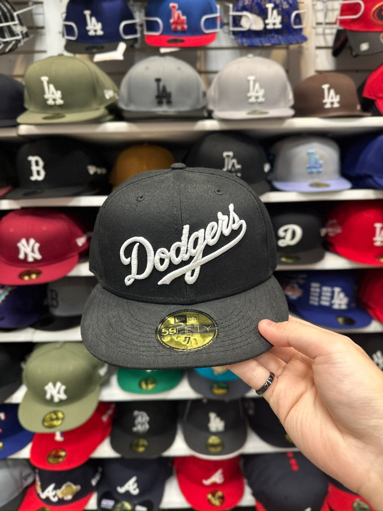 LA Dodgers MLB Script Fitted Hat | New Era 59FIFTY Sized Cap | Black