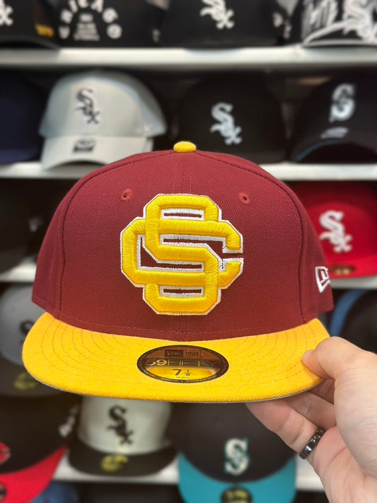 USC Trojans NCAA Fitted Cap | New Era 59FIFTY Sized Hat | Red/Yellow